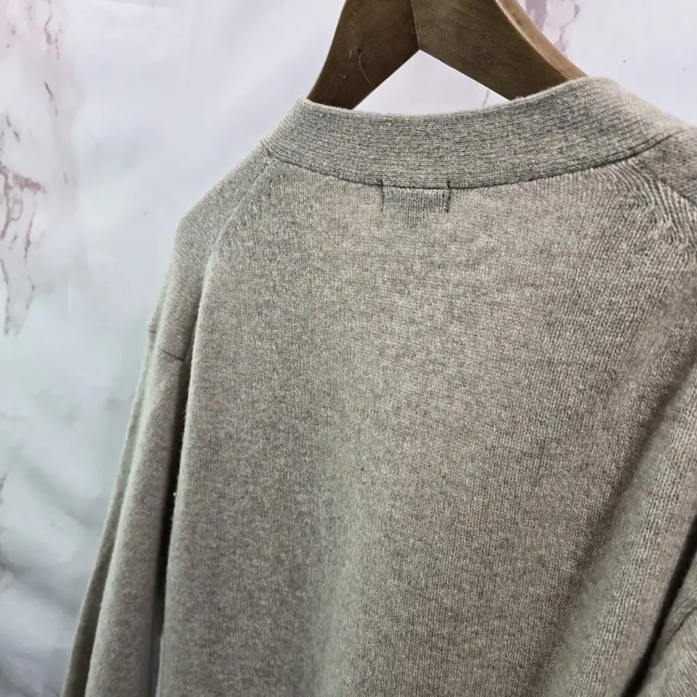 Uniqlo Cardigan Mens XL Beige Wool Thick Dad Grandpa Academic Cosby Core